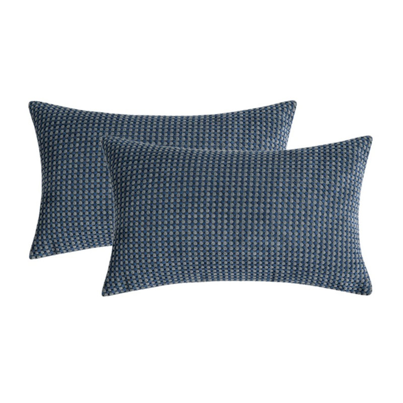 Houndstooth Cotton Blend Pillow Cover, Dark Blue, With Inserts