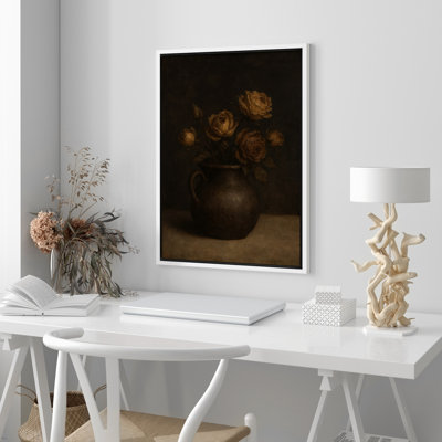 Moody Vintage Floral Still Life Dark Academic Decor - Framed Canvas Wall Art Print