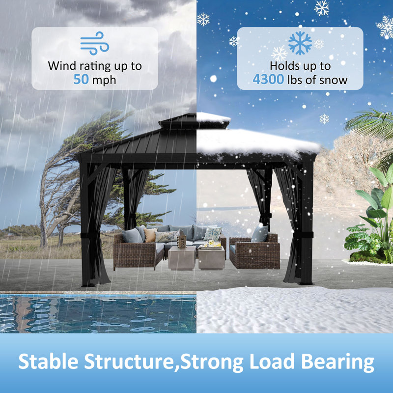 Galvanized Doublecanopy Gazebo, 120.84" H x 143.76" W x 143.76" D