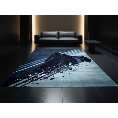 Tapis bleu moelleux doux et moelleux en tissu bleu marine et bleu marine Athanas