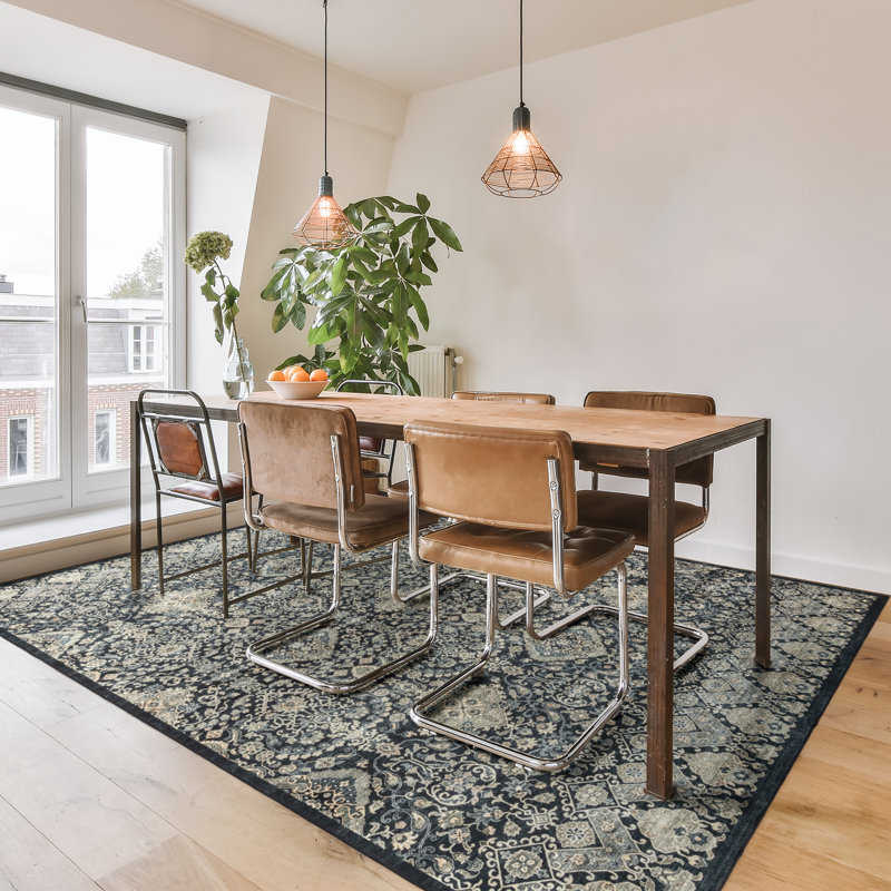 Tapis bohémien crème Samira Tanis Anthracite, Rectangle 8 pi 9 po x 13 pi 1 po
