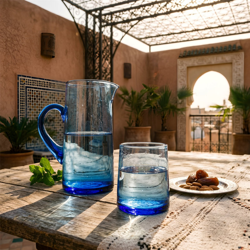 Nicola Spring Merzouga  Glass Tumblers with Jug , Blue