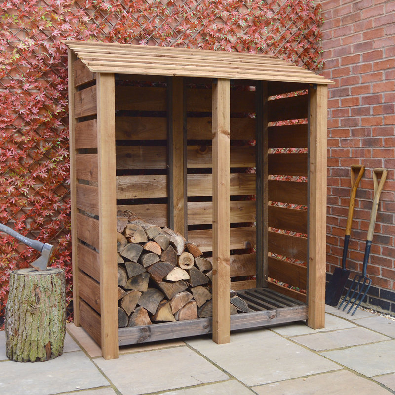 150cm W x 80cm D Solid Wood Log Store, Rustic Brown