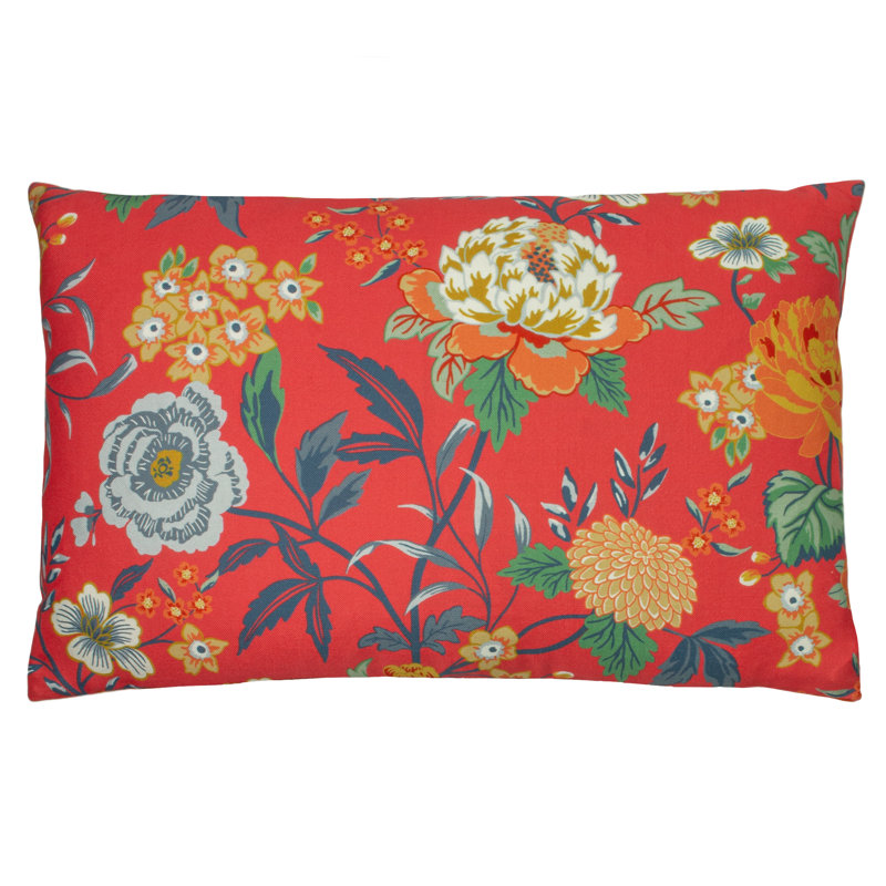 Azalea Floral Red Rectangular Throw Cushion