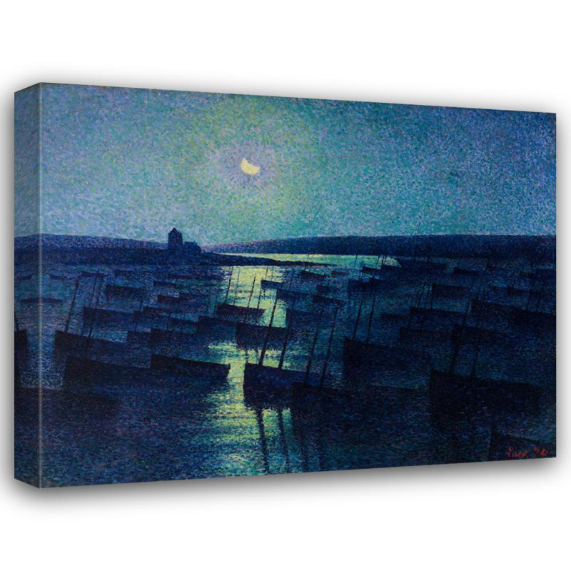 "Camaret, clair de lune et bateaux de pêche" par Maximilien Luce - Art mural sur toile tendue avec châssis, H 24 po x l 17 po