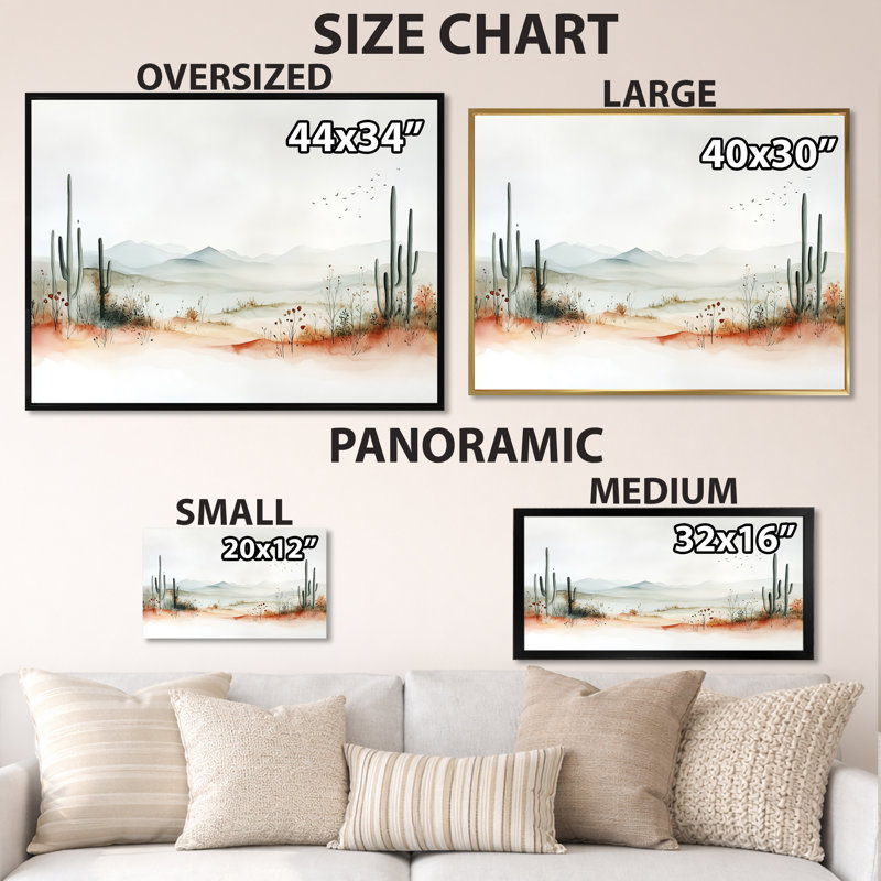 Vue d'ensemble des cactus de la Mesa silencieuse I - Tableau botanique du désert encadré, 34" H x 44" W, Black Picture Framed