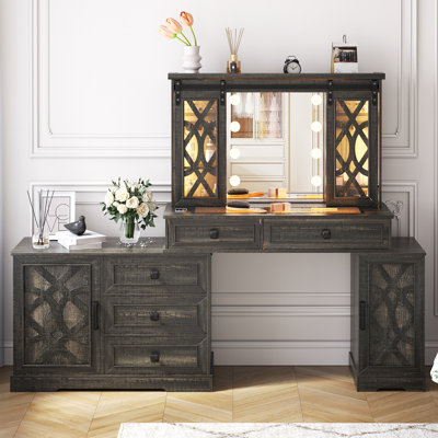 Makeup Vanity with Light and Storage Cabinet