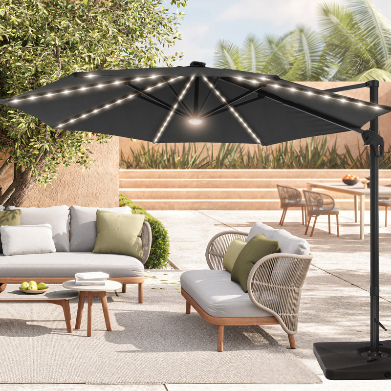 Parasol en porte-à-faux avec cadre en aluminium 11 pi Sunbrella, Grey