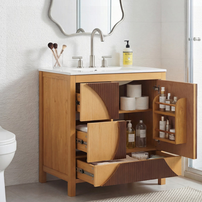 Meuble-lavabo moderne 30 po avec lavabo Mid-Century