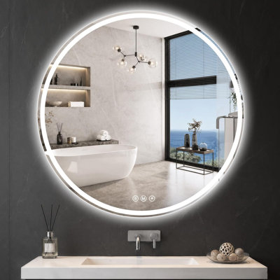 Miroir rond pour salle de bain à DEL, 42 po, verre trempé incassable HD | Miroir de salle de bain lumineux avec lumières à intensité variable