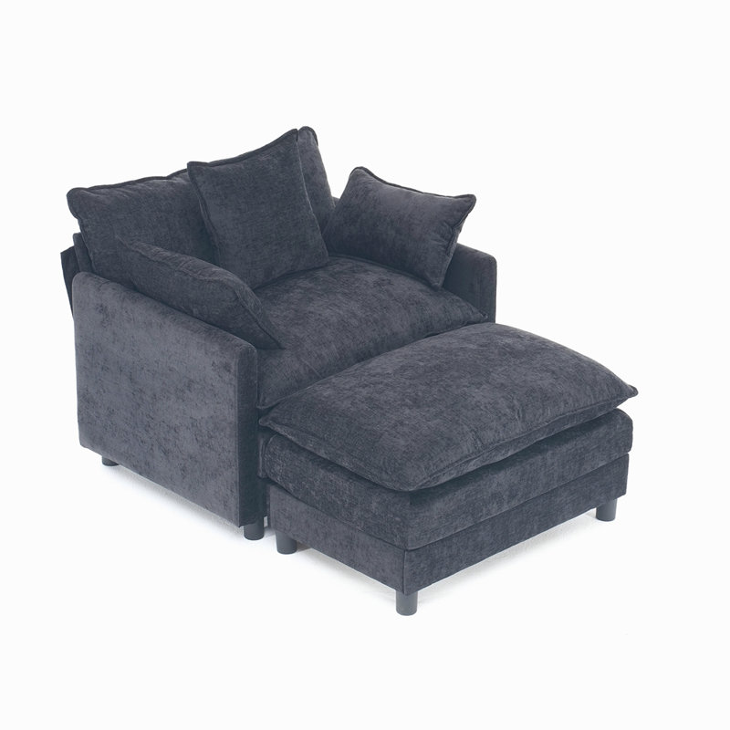 Fauteuil d'appoint rembourré en chenille de 39,4 po avec repose-pieds de style club moderne et fauteuil de lecture 39,4 po