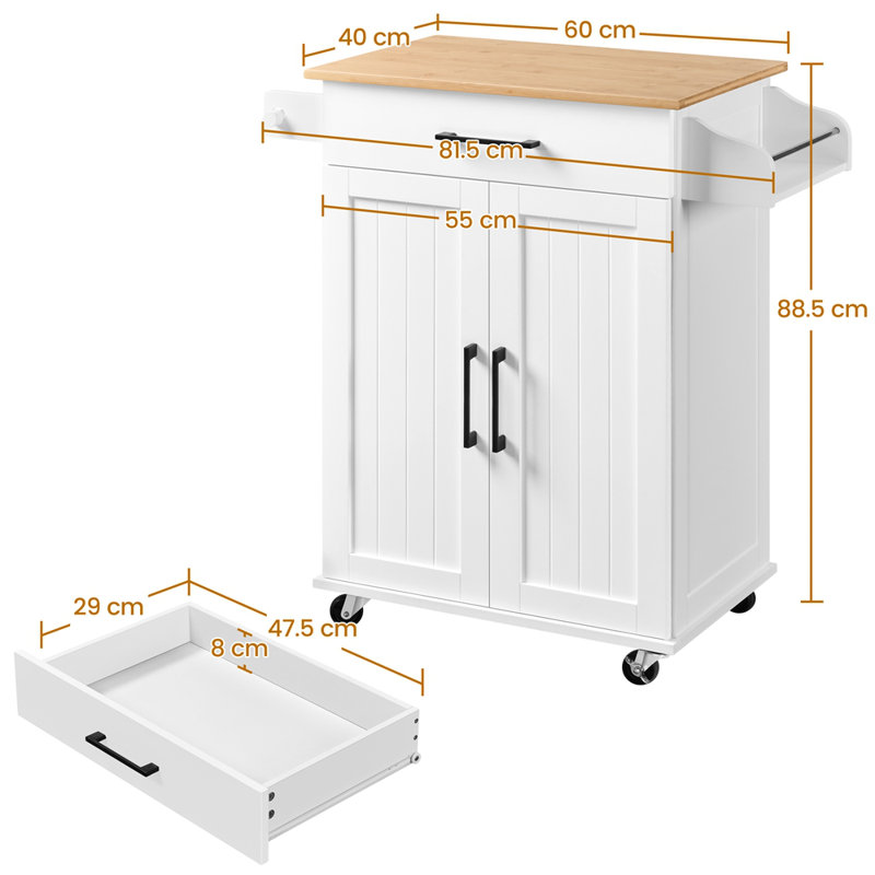 Solid Wood Top Kitchen Cart, White