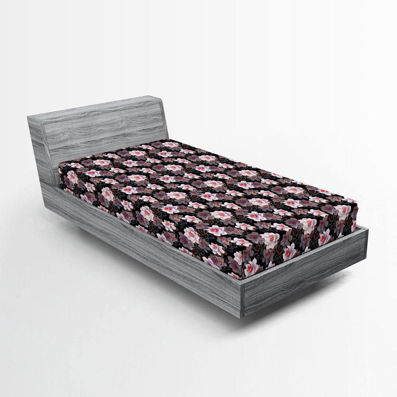 Ambesonne Nature Fitted Sheet Leaves Botanical Style Art, Black/Pale Rose/Coral Floral, Twin XL Fitted Sheet
