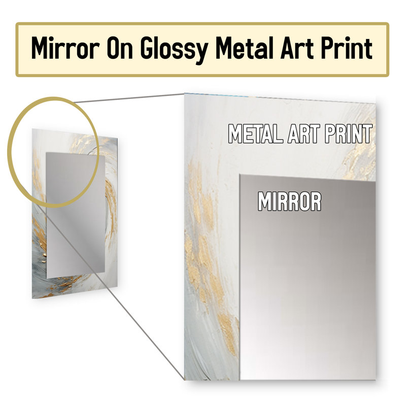 Gold And White Soft Wave Vortex IV - Abstract Spirals Mirror, Beige Decorative Wall Mirror, Printed Metal Art, 40" x 30"
