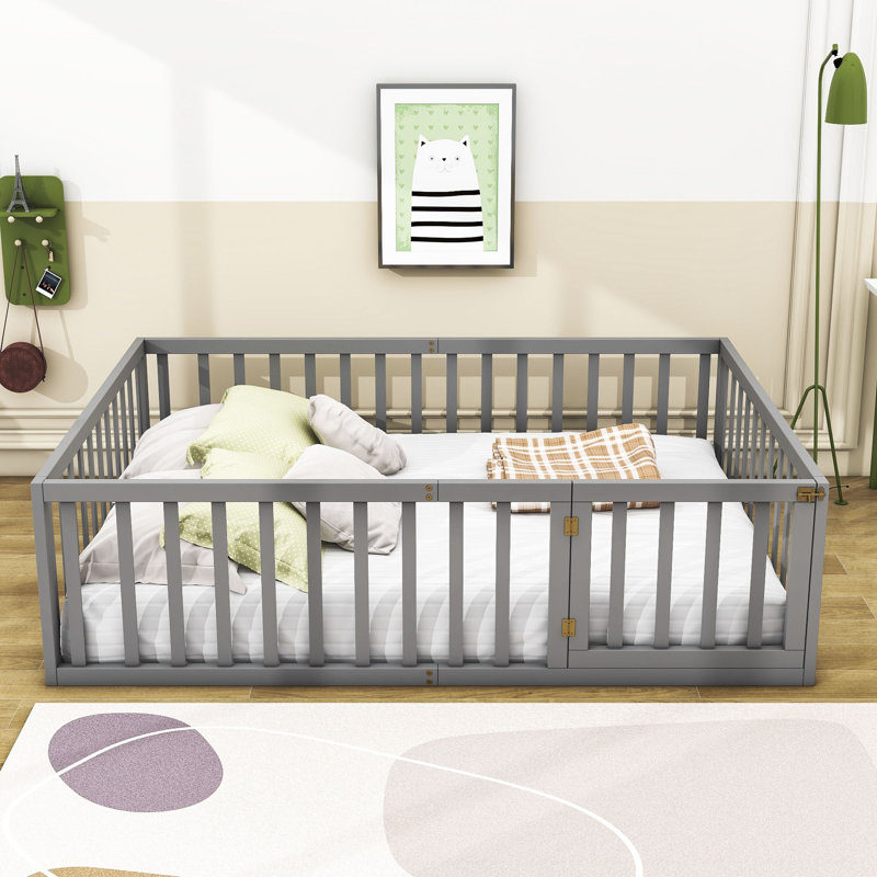 Guerriero Wooden Daybed Frame with Fence, Gray, Queen