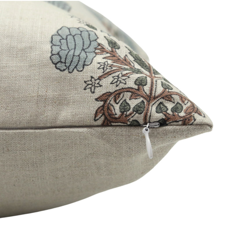 Block Print Throw Pillow Cover MNHGRTLSquare, Blue Floral 1, Square 20"