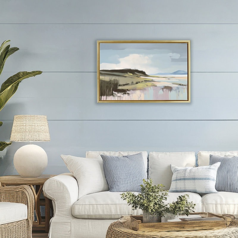 Cadre flottant Modern Verdant Waters, design par Elara Yasna, H 21 po x l 31 po, Cadre flottant métallique doré