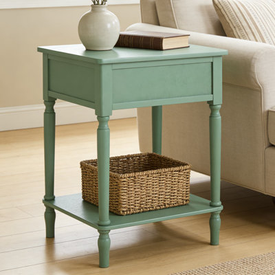 Table d'appoint traditionnelle avec tiroir et tablette, tablier festonné, table d'appoint pour le salon, la chambre à coucher ou le bureau