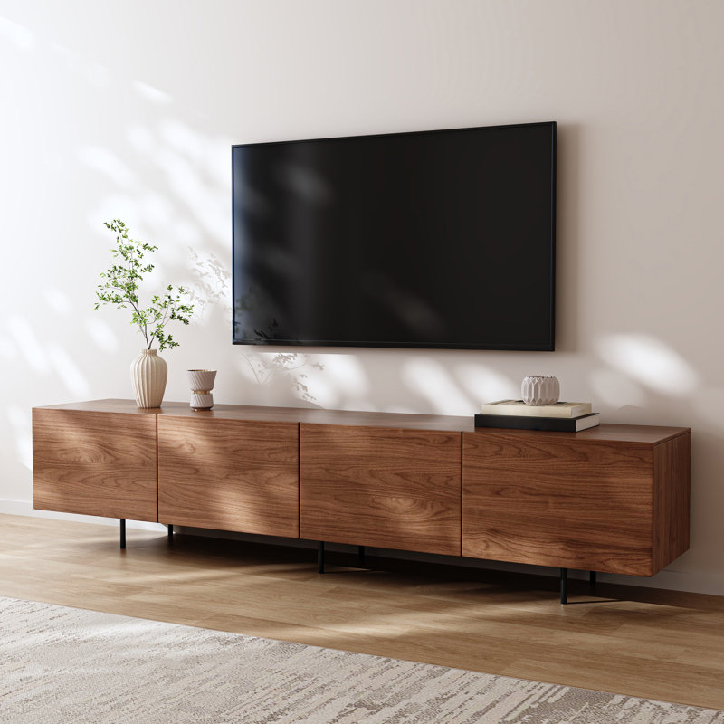 Modern 4-Door TV Stand Storage Credenza, 21.7"H x 94.5"W x 15.2"D, Walnut