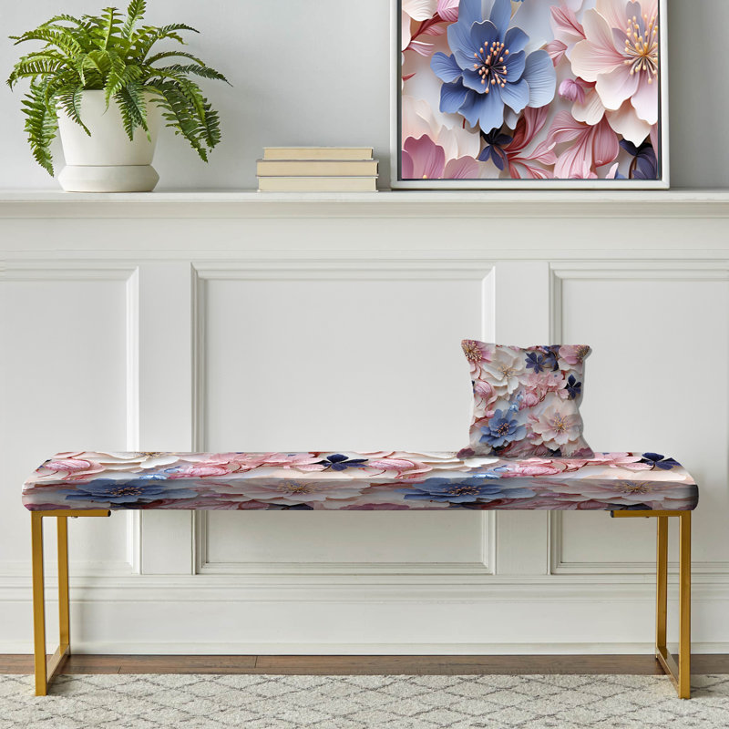Romantic Blossoms Floral Pattern - Floral Upholstered Gold Bench