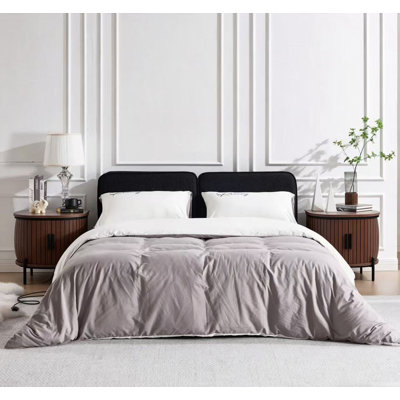 Ensemble de chambre à coucher 3 pièces, lit intégré en mousse à mémoire de forme avec 2 tables de chevet modernes Mid-Century