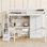 Lit mezzanine double en bois avec bureau, étagères à livres et armoire avec portes et tiroir, escalier encastré avec tablettes de rangement, lit mezzanine avec garde-corps de sécurité et lattes solides, blanc