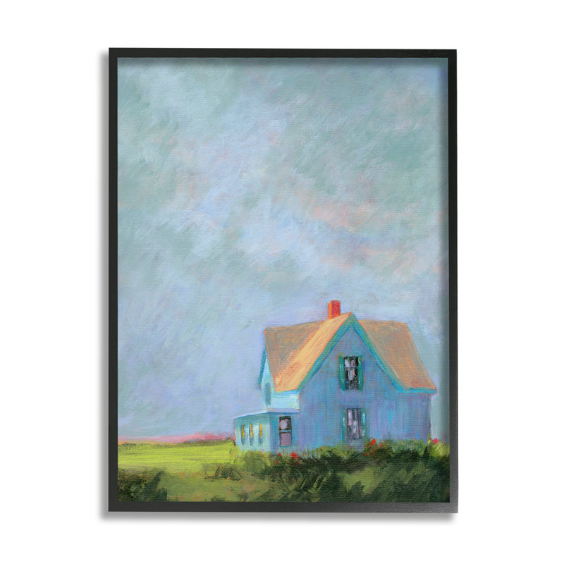 «Distant Country House Dark Cloudy Sky» par Sweetwater - peinture sur bois, H 14 po x l 11 po x P 1,5 po