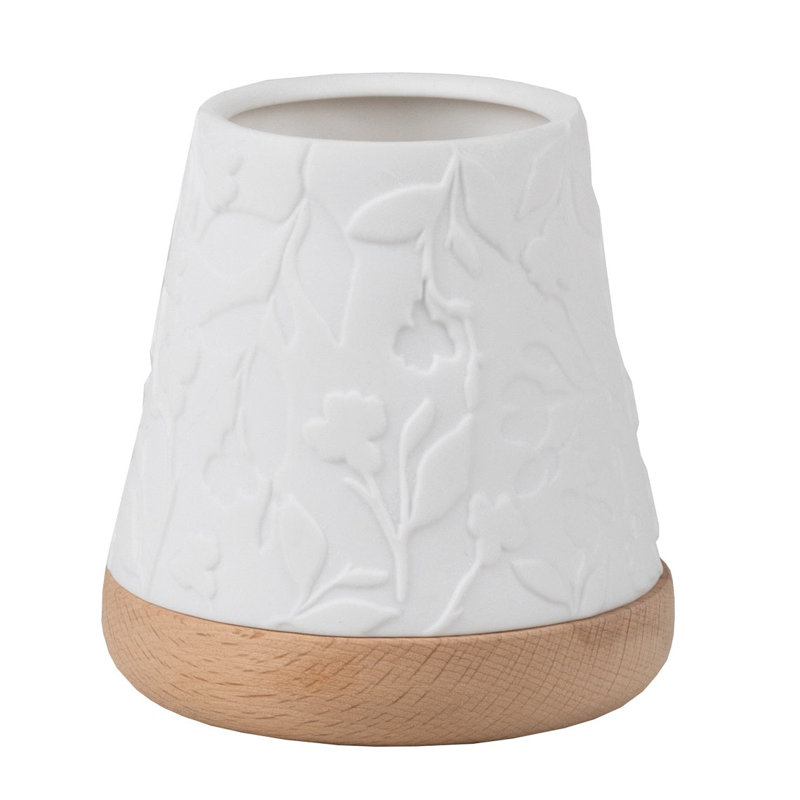 Lanterne Poetry avec base en bois de hêtre - motif en relief de fleurs - 8 cm