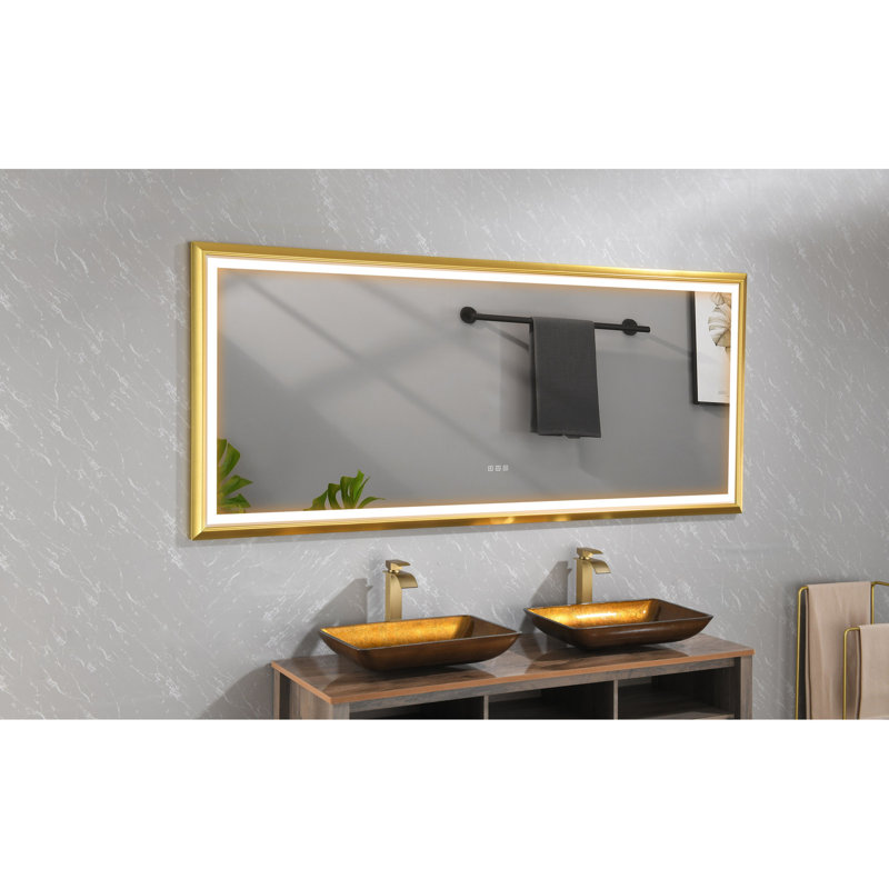 84 po X 48 po Miroir rectangulaire à brouillard noir encadré - à intensité variable, fixation murale pour salle de bain avec cadre