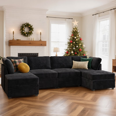 Benevides Corduroy Section Sofa Combination, 4 Seats, With Ottoman, Can Be Combined At Will by Mercer41