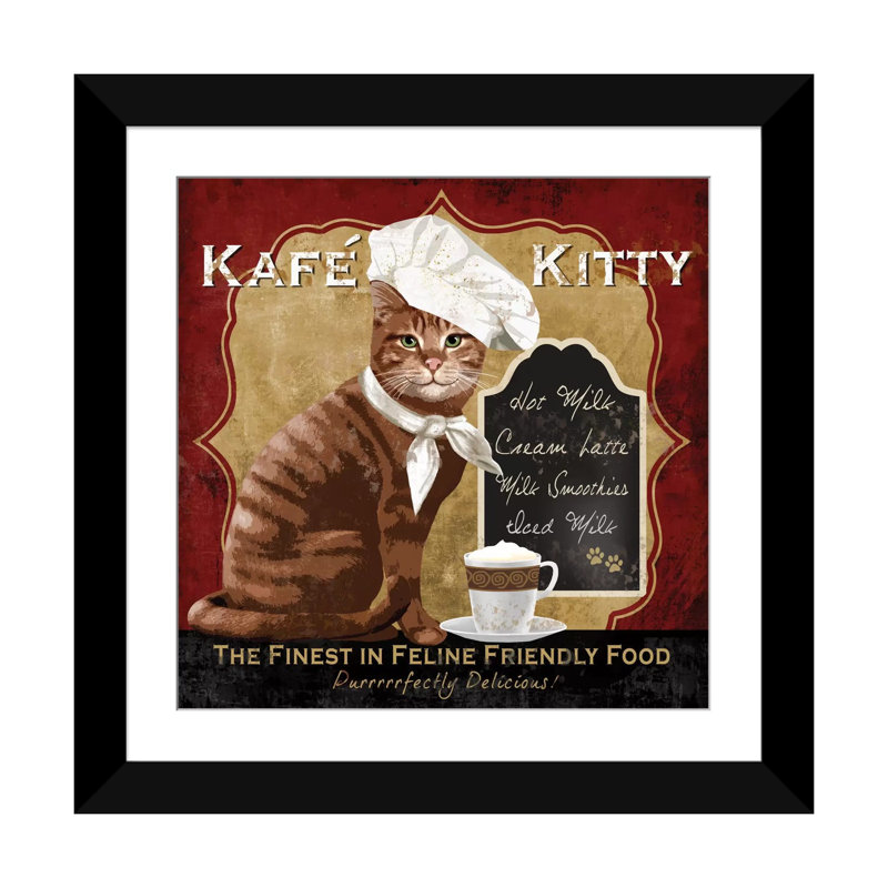 Affiche rétro kafe kitty sur toile tendue, H 24 po x l 24 po x P 1 po, Papier avec cadre noir, Blanc
