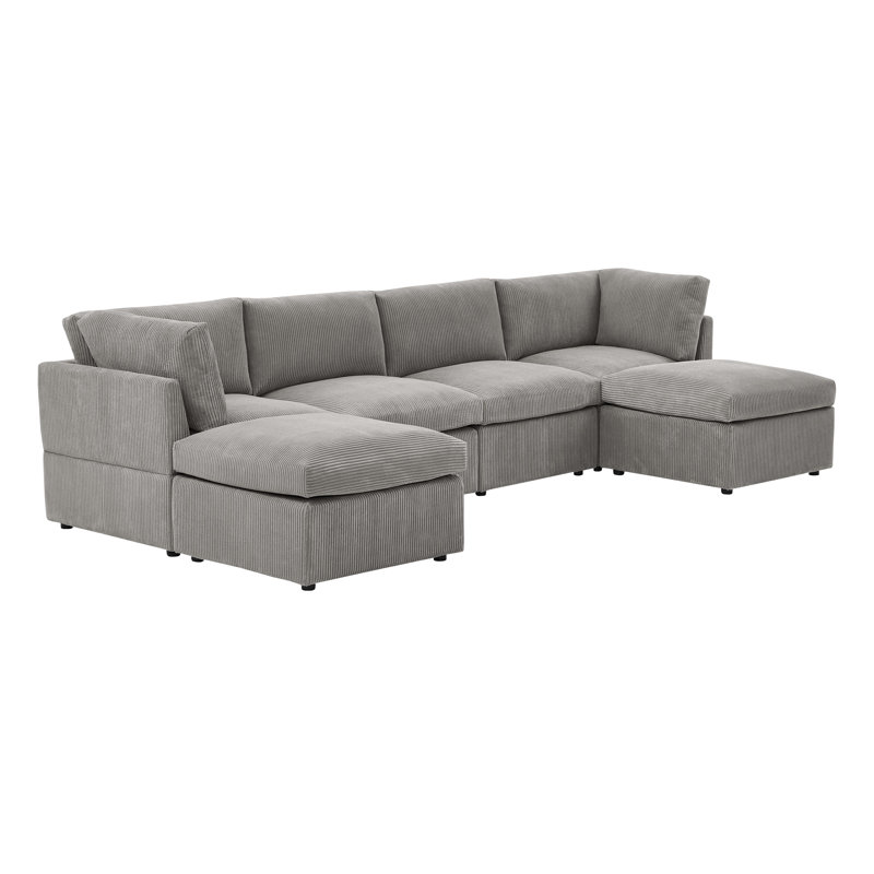 Canapé modulaire de coin avec repose-pieds Annai, Gris clair