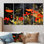 «Modern Orange and Green Tropical Flowers I - Abstract Collages», art mural 4 pièces
