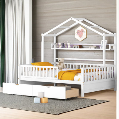 Wooden House Bed With 2 Drawers