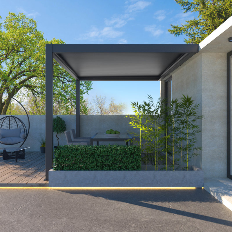 Pergola à auvent motorisée en aluminium, Gris foncé, L 13 pi x P 19 pi