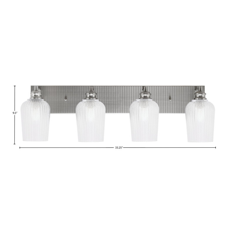 Edge 4 Light Bath Bar With 5" Glass, Clear, Brushed Nickel