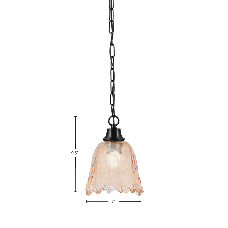 Luminaire suspendu Pinedale au fini noir mat avec verre de lave ambré de 7 po, Colorful, Amber, Matte Black