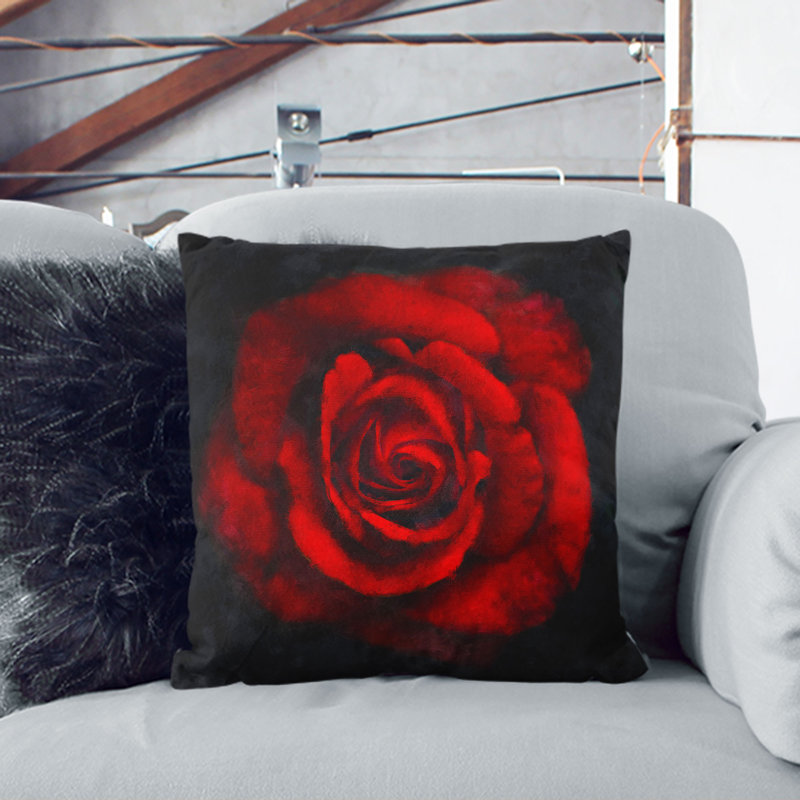 Rose in the Shadows Painting Cushion with Filling, 55cm H x 55cm W x 20cm D, Stone