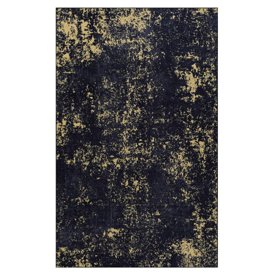 Tapis lavable 5 x 8 pour la chambre à coucher - antidérapant, antidérapant, pliable et pour animaux de compagnie, à poils courts, teinté, noir et doré, salon de bord de mer, cuisine, tapis de salle à manger, lavable, moderne
