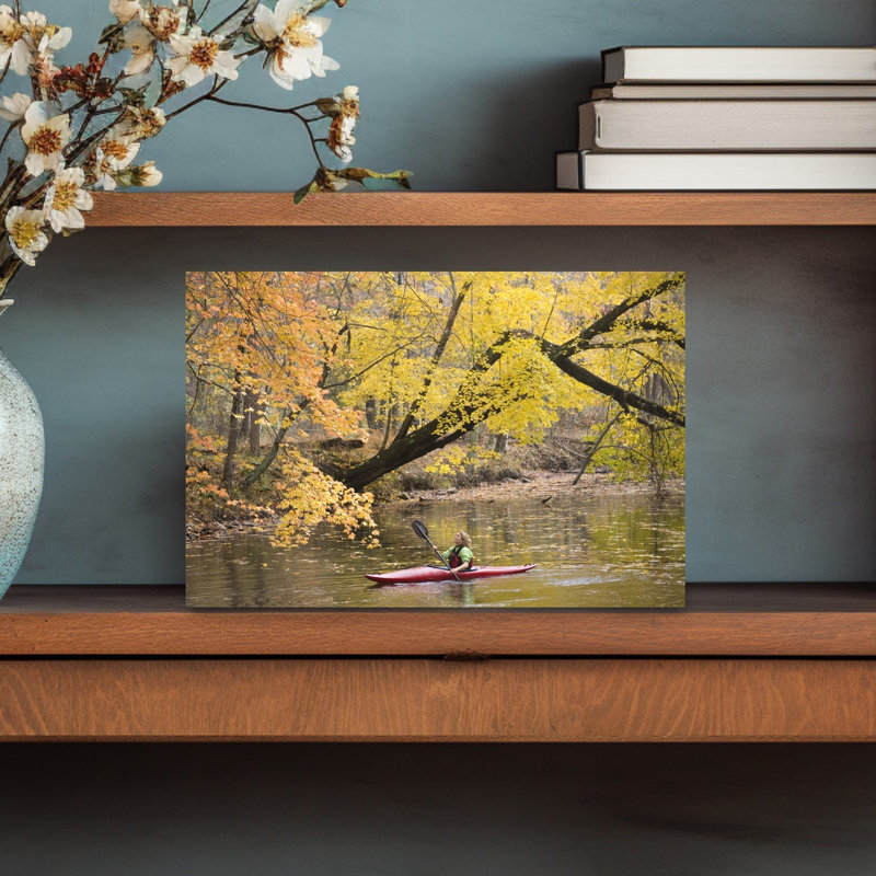 «Woman Kayayak In A Lake Tranquil Abstract Contemporary Autumn Forest», art mural, H 18 po x l 12 po
