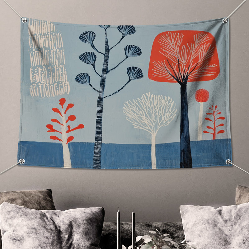 Tapisserie murale arbres - Décoration murale nature, H 68 po x l 80 po avec 4 œillets