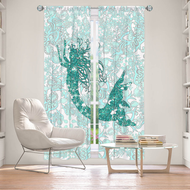 Paire de rideaux obscurcissant en polyester Rossy, L 20 po x L 61 po, Turquoise, blanc