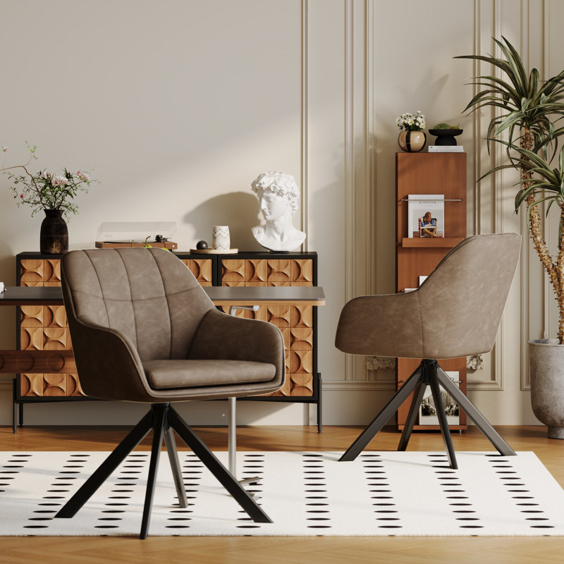 51.5cm H Upholstered Metal Upholstered Back Armchair, Dark Brown PU, 2
