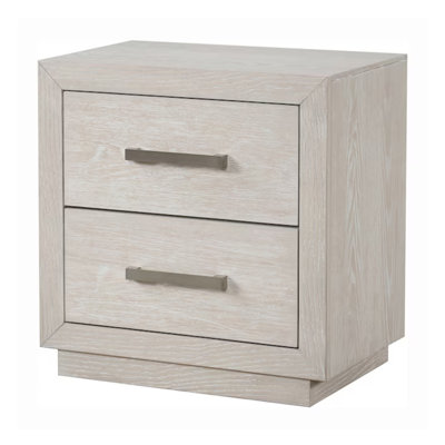 Kexa Nightstand, USB And LED, 2 Drawers Chrome Handles, Light Gray