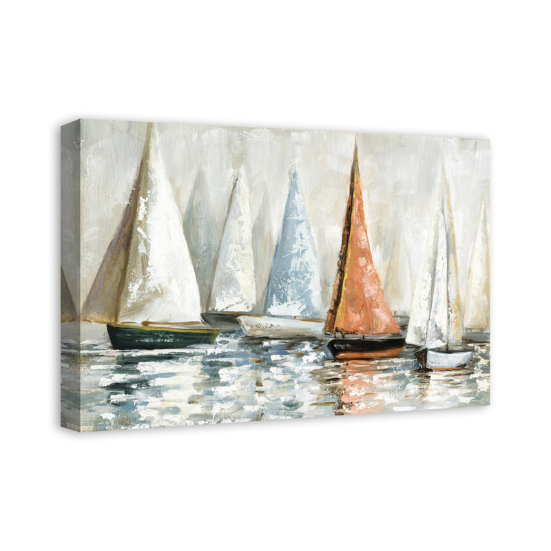 Voiliers en sourdine sur l'eau - peinture sur toile, Toile tendue, H 16 po x l 24 po x P 1,25 po