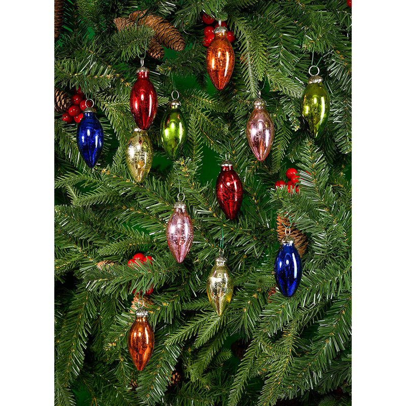 1.25'' Glass Finial Ornament, Red/Green/Blue/Orange/Purple