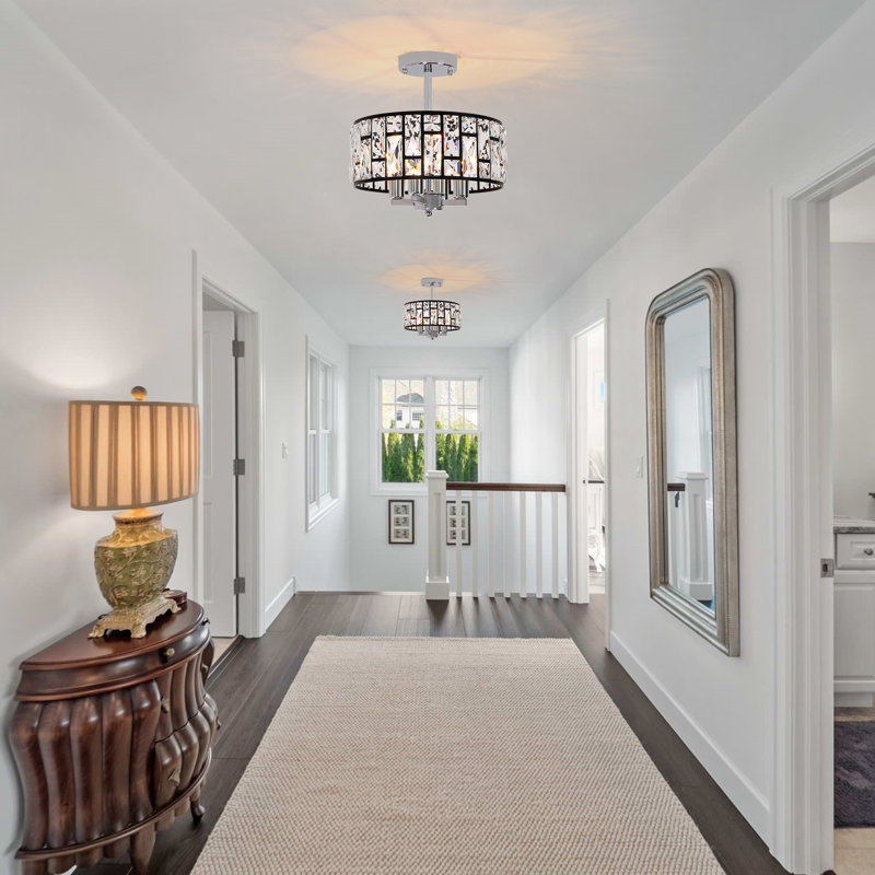 Modern 4 Light Crystal Shade Semi Flush Mount Ceiling Lighting, Black/Chrome