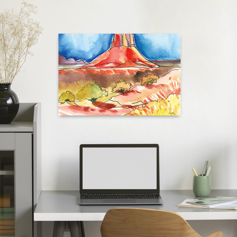 Summer Butte, paysage contemporain abstrait, art de montagne, H 24 po x l 16 po