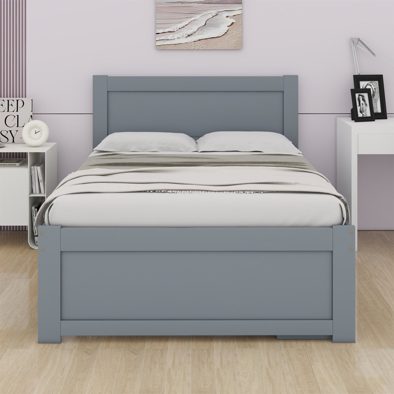 Lit plateforme avec tiroir et deux tablettes, Double , gris