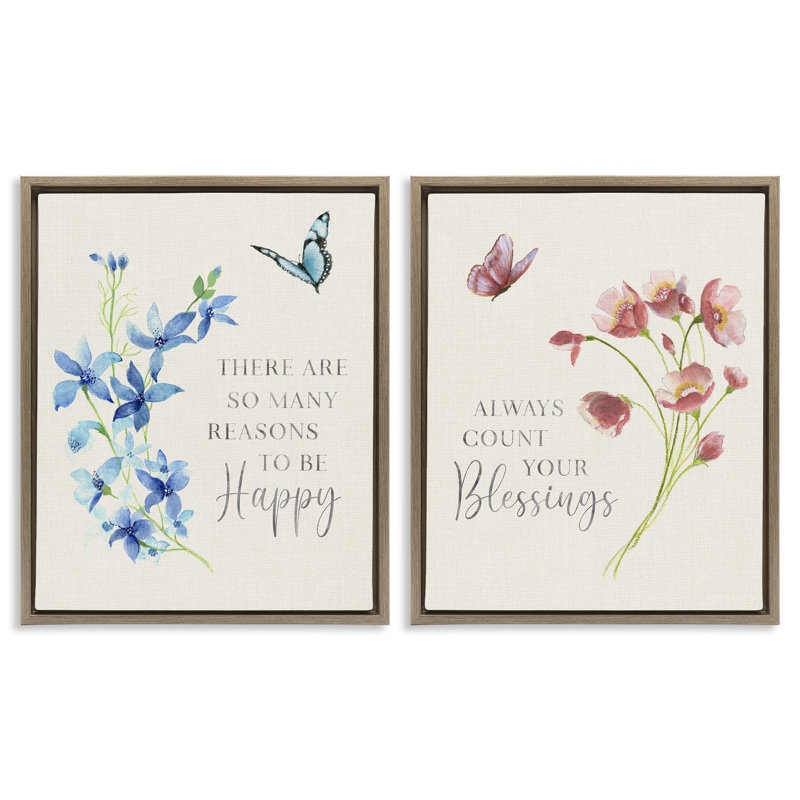 Ensemble de 2 cadres flottants Inspiring Words with Florals, design par Tava Studios, H 21 po x l 17 po